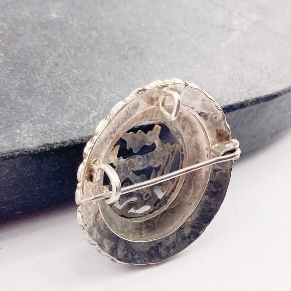 ANTIQUE Coin silver, marcasite, and turquoise glass deer brooch ~ Victorian pin - Picture 7 of 9